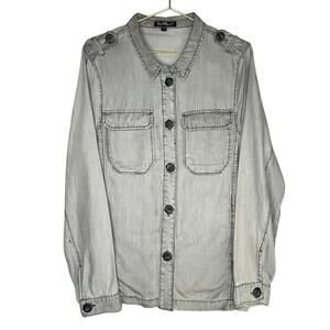 Velvet Heart Tencel Utility Button Up Shirt Large Gray Military Style